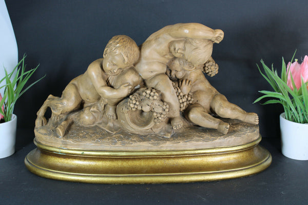 Antique ART DECO 1930 terracotta signed Cherub faun Romantic statue sculpture