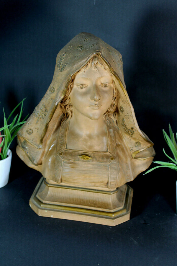 Antique ART DECO 1930 terracotta signed Bust Sculpture statue lady