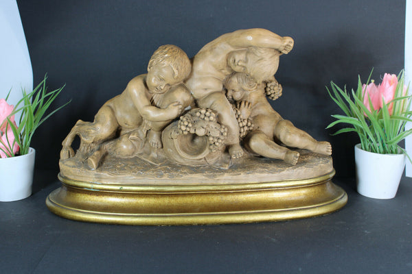 Antique ART DECO 1930 terracotta signed Cherub faun Romantic statue sculpture