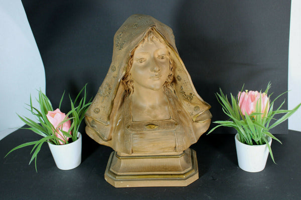 Antique ART DECO 1930 terracotta signed Bust Sculpture statue lady