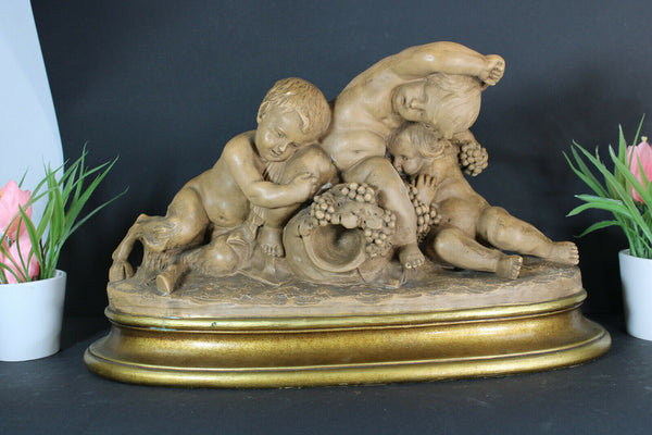 Antique ART DECO 1930 terracotta signed Cherub faun Romantic statue sculpture