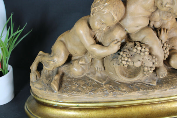 Antique ART DECO 1930 terracotta signed Cherub faun Romantic statue sculpture