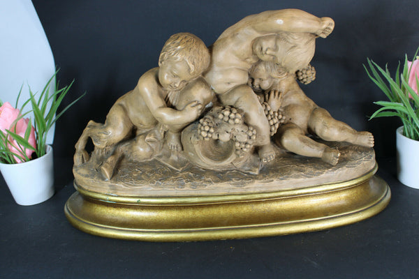 Antique ART DECO 1930 terracotta signed Cherub faun Romantic statue sculpture