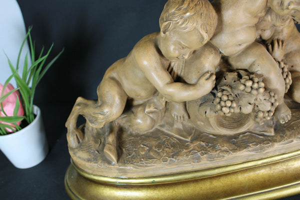 Antique ART DECO 1930 terracotta signed Cherub faun Romantic statue sculpture