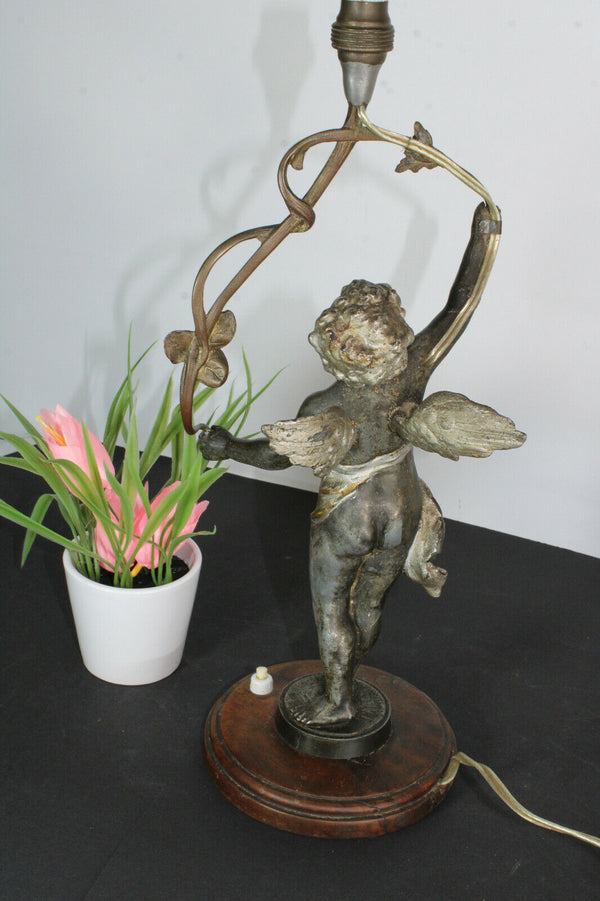 Antique French spelter bronze putti cherub figurine table lamp