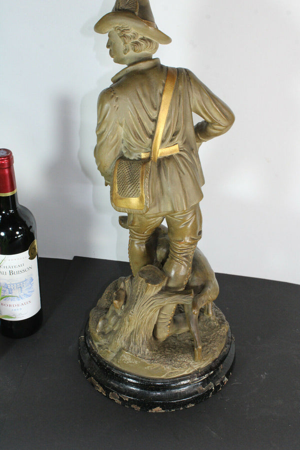 Antique XL Terracotta French hunter dog figurine statue marked