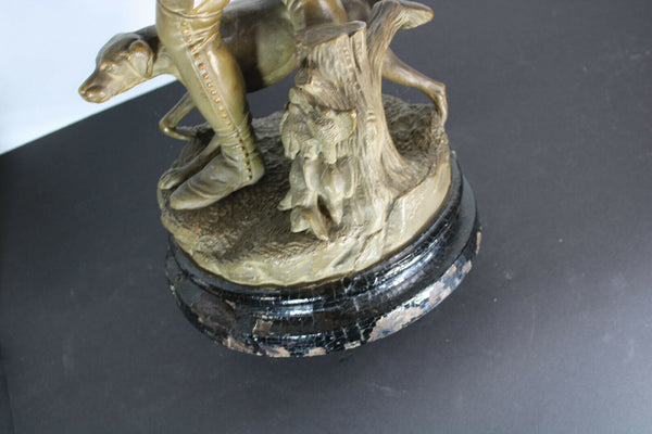 Antique XL Terracotta French hunter dog figurine statue marked