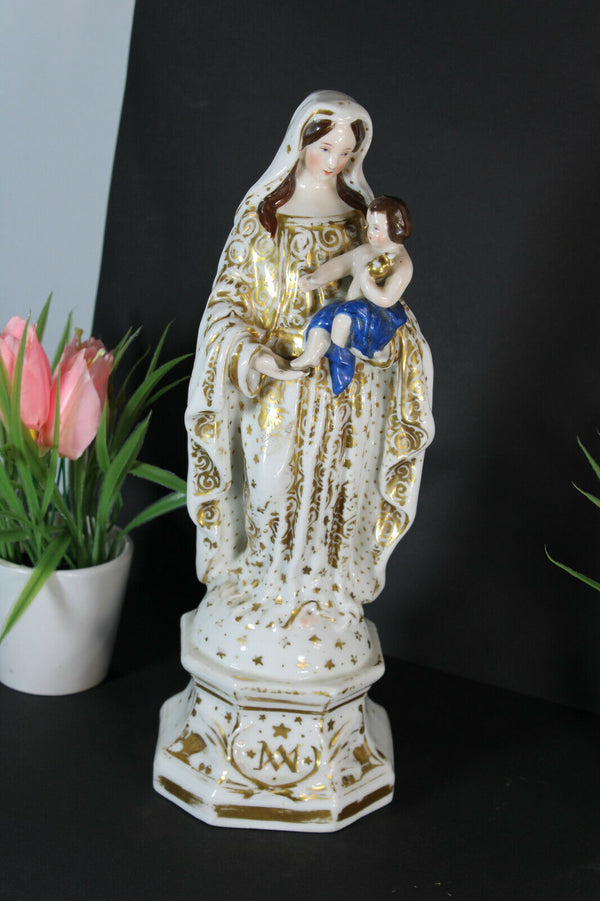 Antique LArge french vieux paris porcelain madonna figurine statue