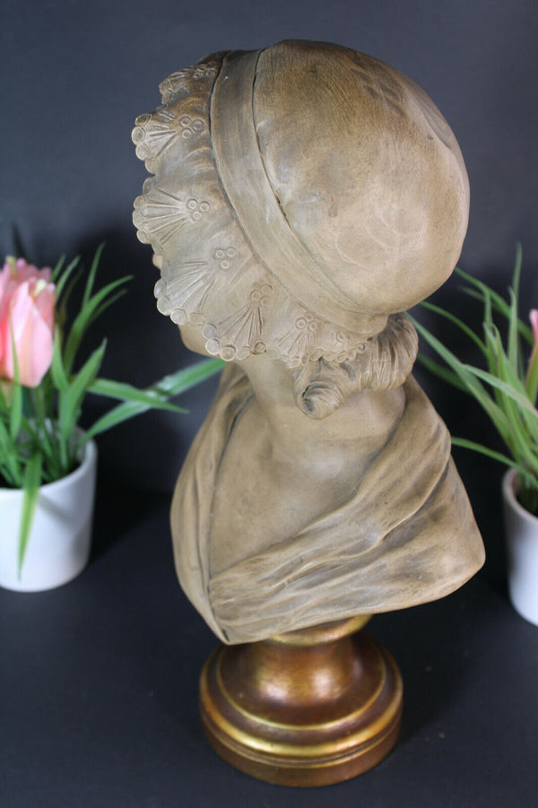 Antique Art deco terracotta Bust girl statue signed Demanet 1930