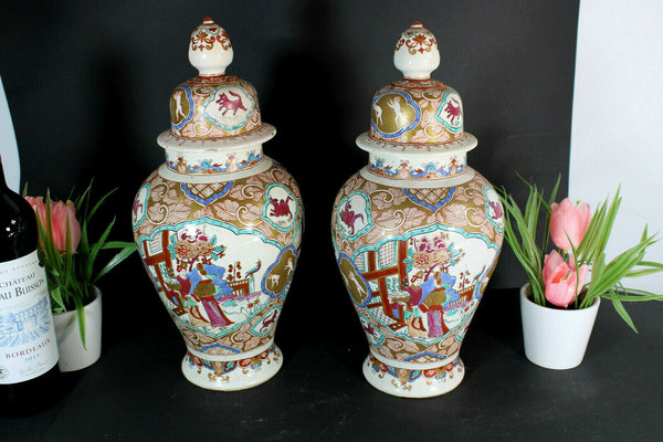 PAIR Antique delft pottery Vases chinoiserie decor marked Adriaen kocks