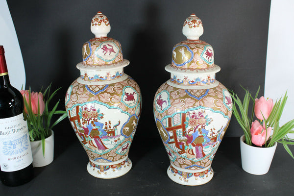 PAIR Antique delft pottery Vases chinoiserie decor marked Adriaen kocks