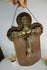 Antique French religious wood plaque with brass crucifix 4 evangelists