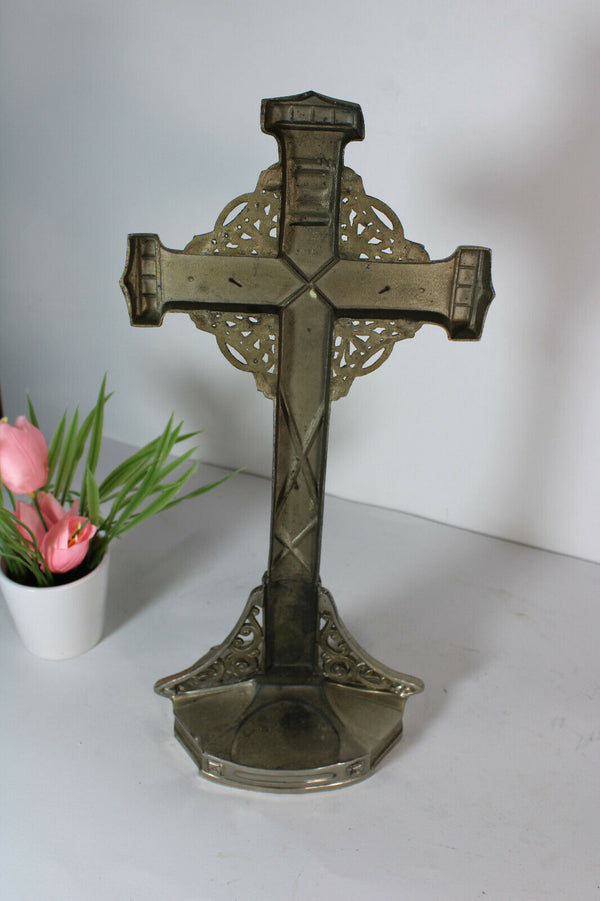 Antique french spelter zinc metal art deco crucifix