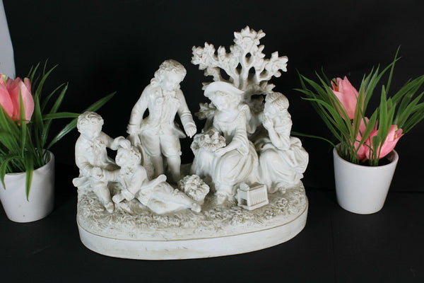 Antique LArge German bisque porcelain group Romantic birds scene