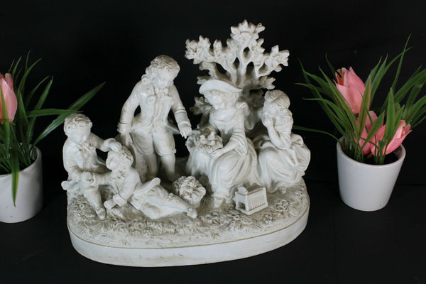 Antique LArge German bisque porcelain group Romantic birds scene