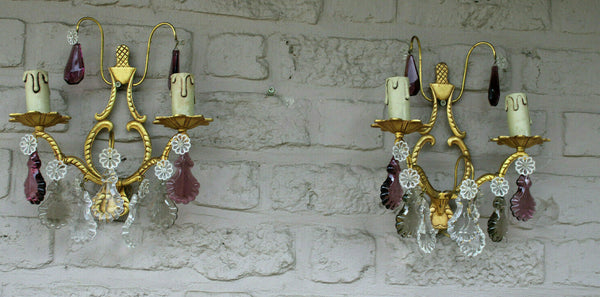 PAIR vintage brass coloured glass pendants wall lights sconces