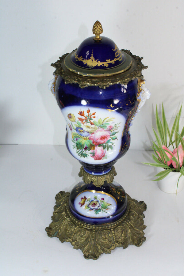 Antique French bayeux faience porcelain floral bronze vase