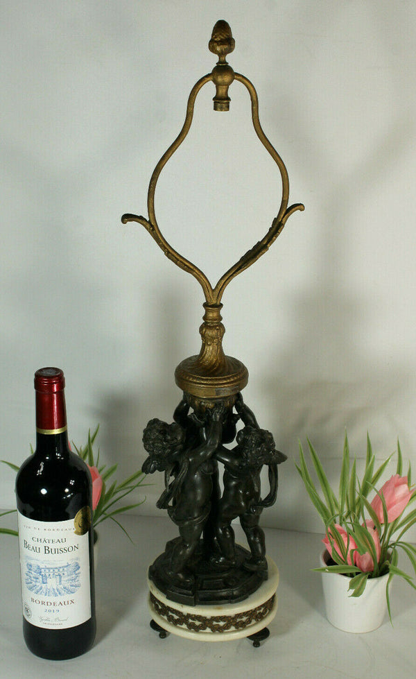 Antique empire design spelter bronze putti cherubs Figurine lamp marble