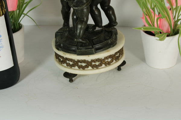Antique empire design spelter bronze putti cherubs Figurine lamp marble