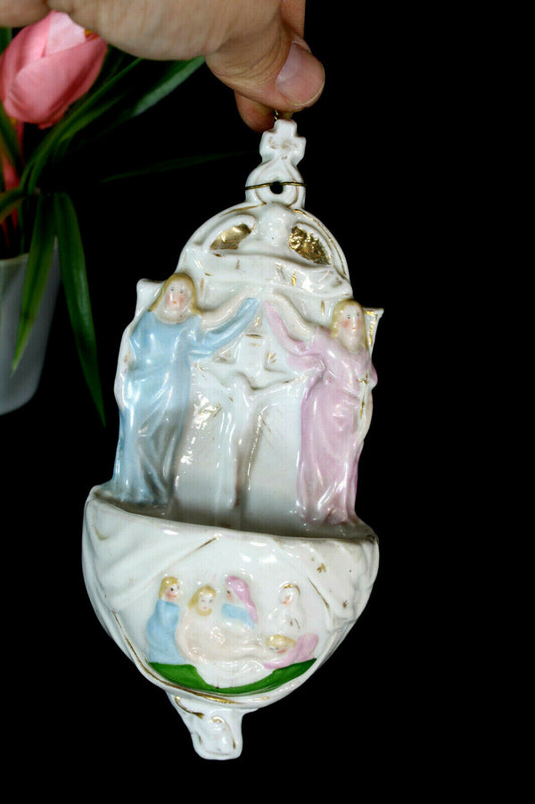 Antique French vieux paris porcelain holy water font religious