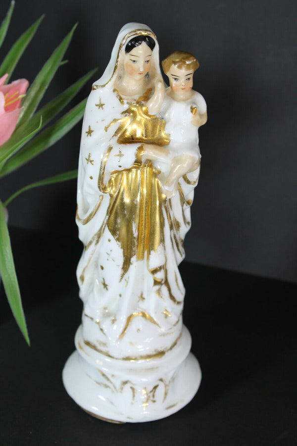 Antique french vieux paris porcelain saint madonna figurine statue