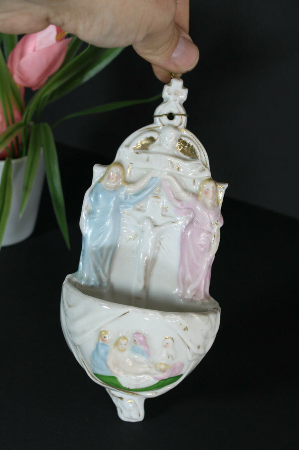 Antique French vieux paris porcelain holy water font religious