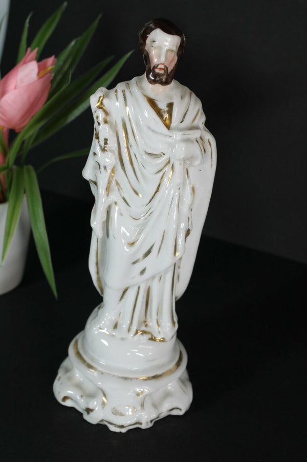 Antique french vieux paris porcelain saint joseph figurine statue