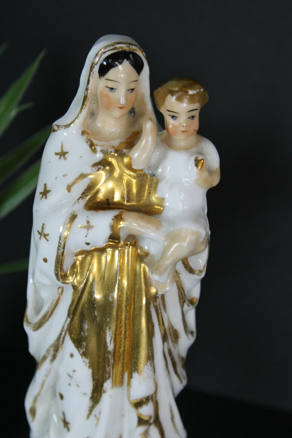 Antique french vieux paris porcelain saint madonna figurine statue