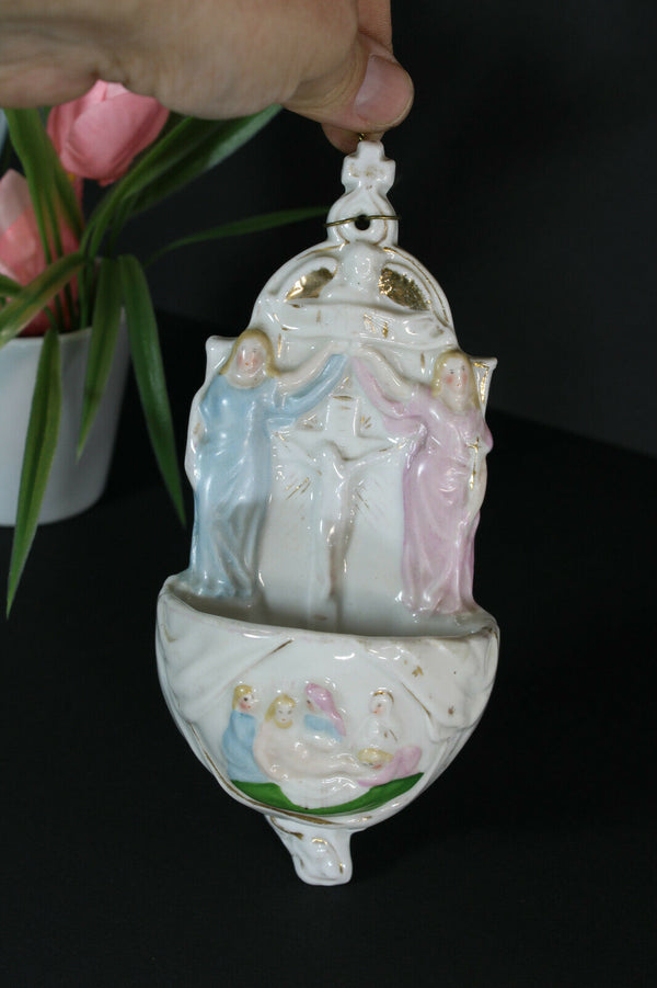 Antique French vieux paris porcelain holy water font religious