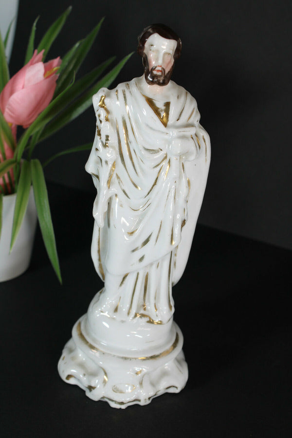 Antique french vieux paris porcelain saint joseph figurine statue