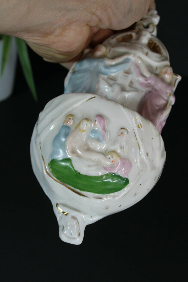 Antique French vieux paris porcelain holy water font religious