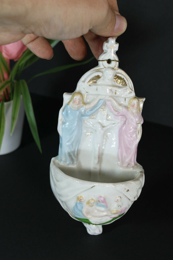 Antique French vieux paris porcelain holy water font religious