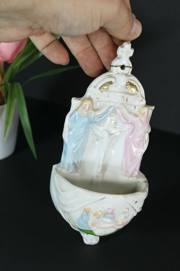 Antique French vieux paris porcelain holy water font religious