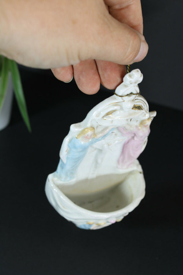 Antique French vieux paris porcelain holy water font religious