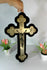 Antique French metal velvet crucifix wall religious