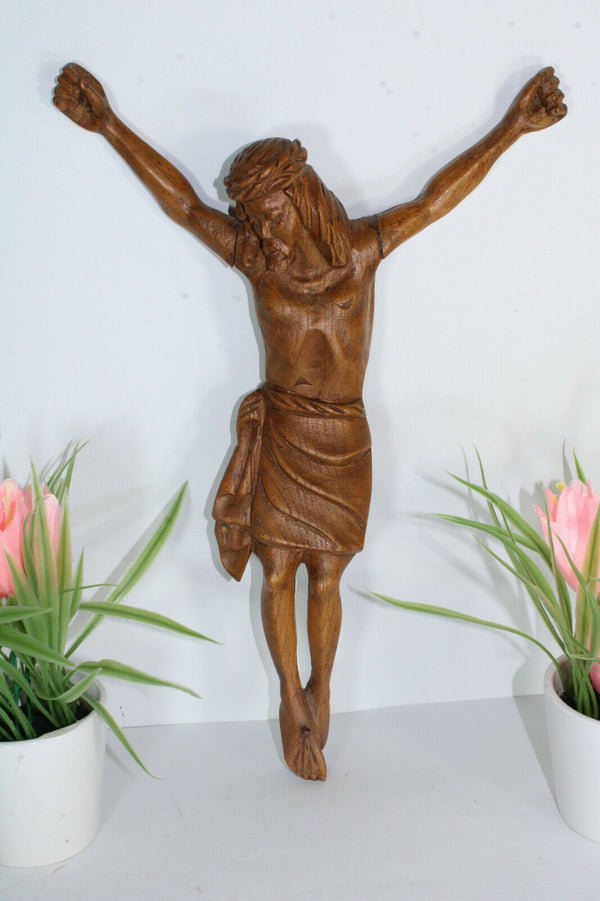 Vintage french wood carved christ crucifix statue figurine