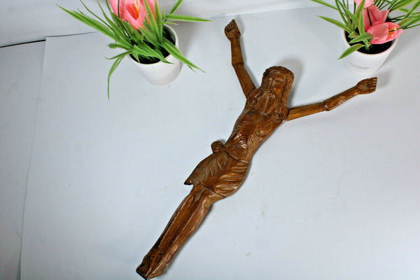 Vintage french wood carved christ crucifix statue figurine