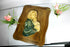 Antique French wood wall plaque with chalkware relief madonna child figurine