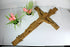 antique french wood carved Crucifix christ cross reliigous