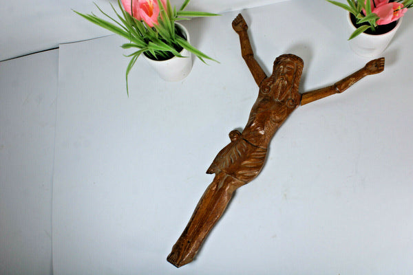 Vintage french wood carved christ crucifix statue figurine