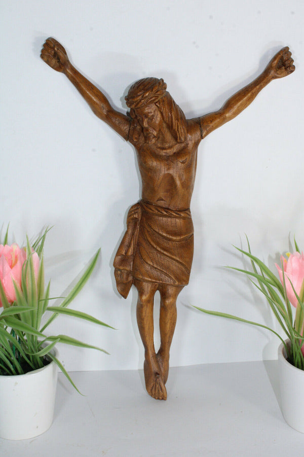 Vintage french wood carved christ crucifix statue figurine