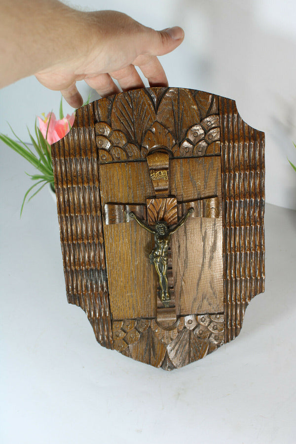 Vintage wood plaque With crucifix religious