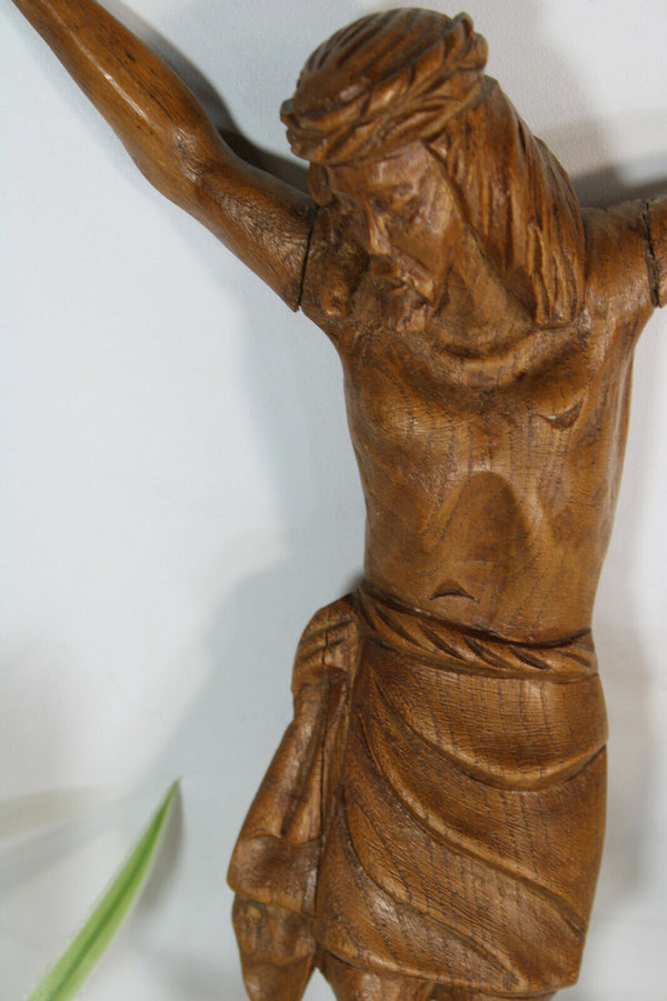 Vintage french wood carved christ crucifix statue figurine