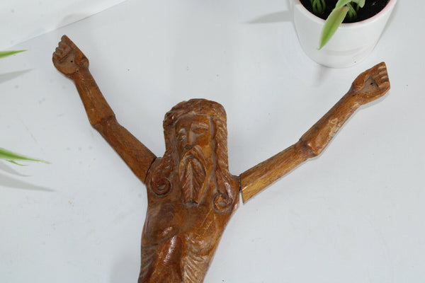 Vintage french wood carved christ crucifix statue figurine