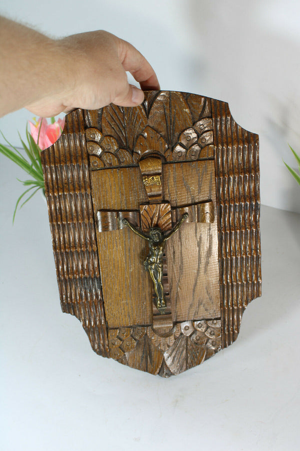 Vintage wood plaque With crucifix religious