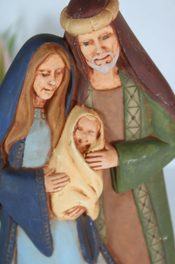 vintage french porcelain faience holy family christmas statue religious