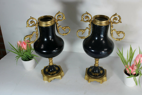 PAIR french cobalt blue limoges porcelain Vases romantic decors