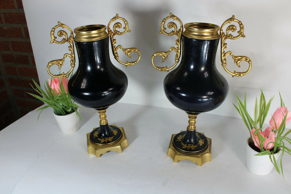 PAIR french cobalt blue limoges porcelain Vases romantic decors