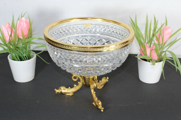 Bleicristal crystal glass Centerpiece Bowl Brass dolphin fish tripod paw