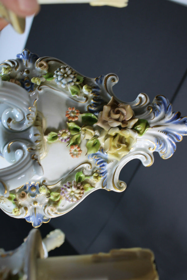 PAIR capodimonte marked porcelain floral wall sconces lights